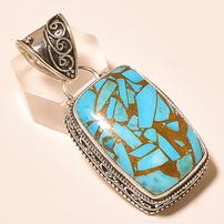Blue Turquoise Copper Pendant with Sterling Silver Collar 202//202